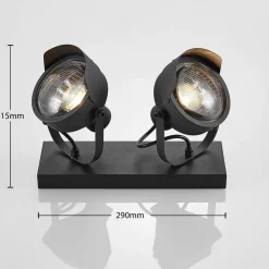 Koplamp-plafondspot Henega, zwart, met 2 lampjes