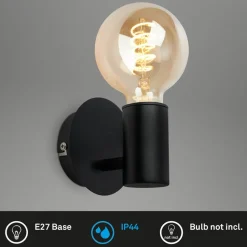 Kosol wandlamp voor badkamer, IP44, E27, zwart