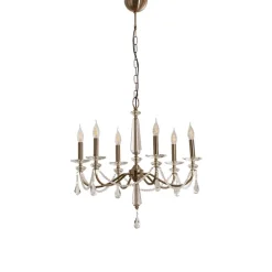 Kroonluchter Adone, 6-lamps, messing, Ø 70 cm, kristalglas