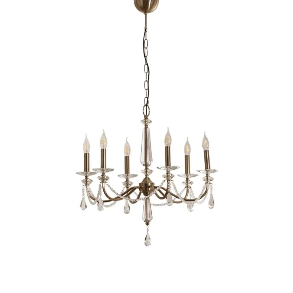 Kroonluchter Adone, 6-lamps, messing, Ø 70 cm, kristalglas