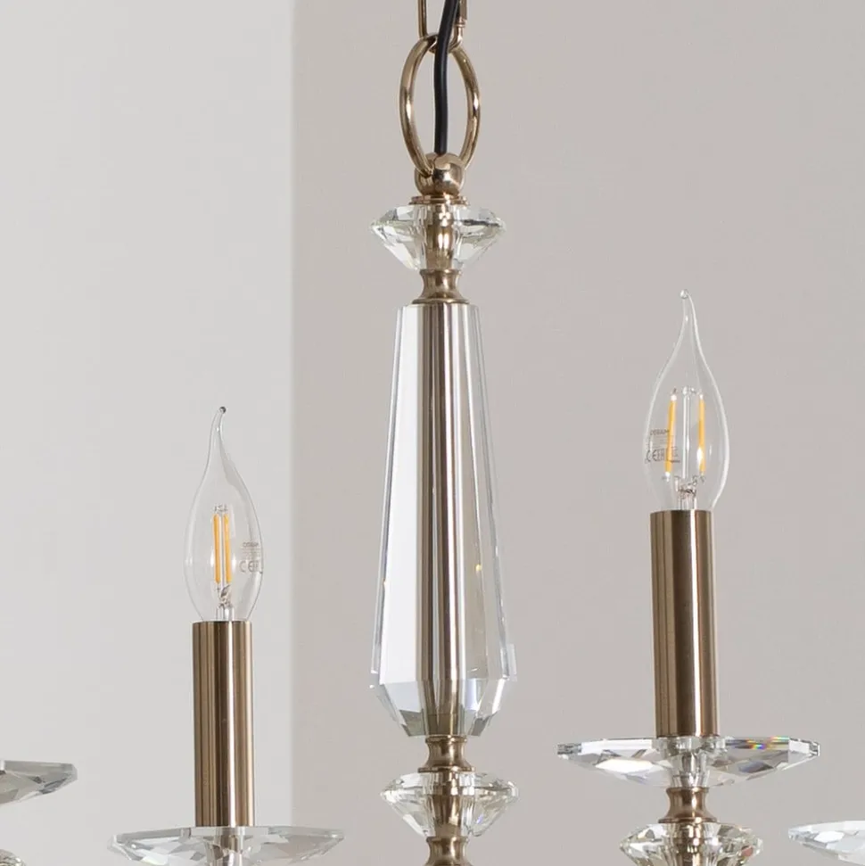 Kroonluchter Adone, 6-lamps, messing, Ø 70 cm, kristalglas