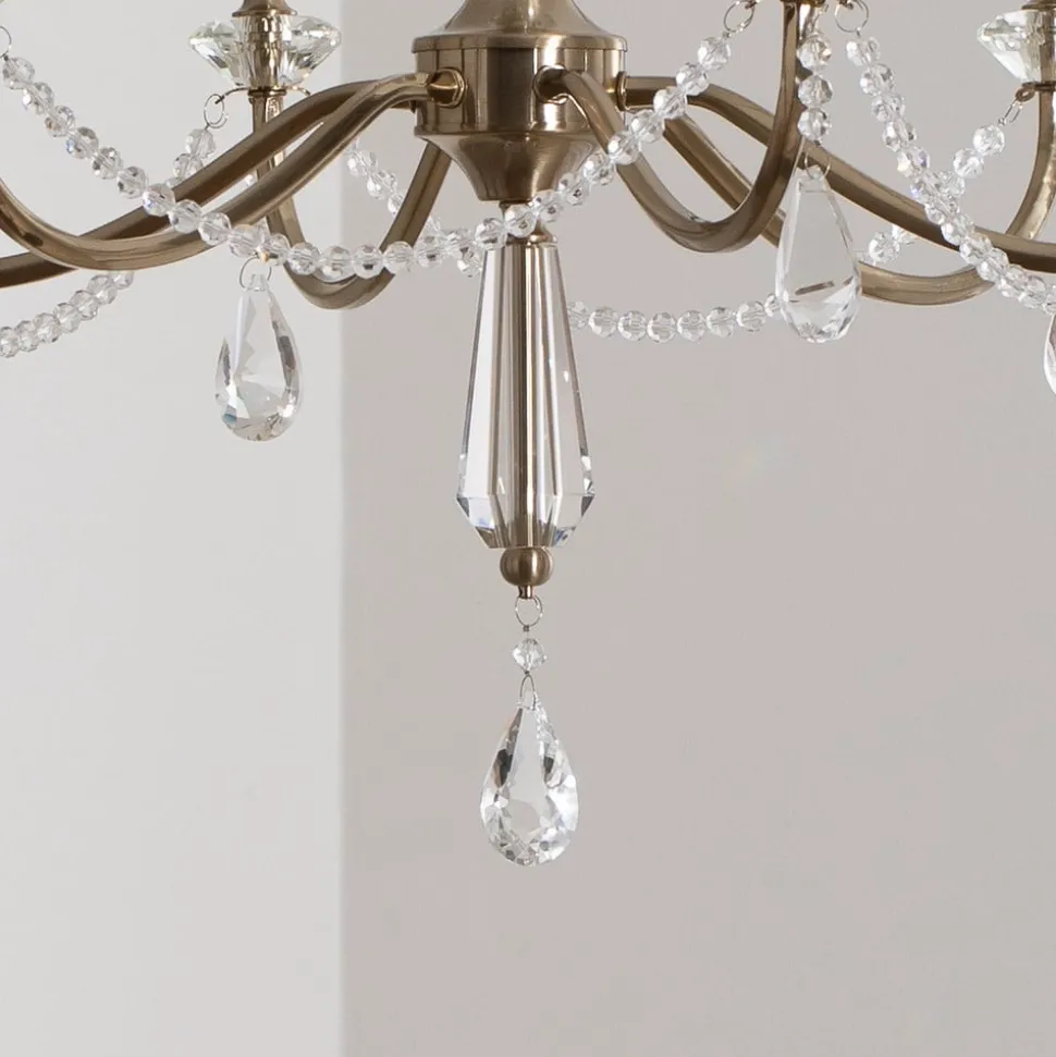 Kroonluchter Adone, 6-lamps, messing, Ø 70 cm, kristalglas