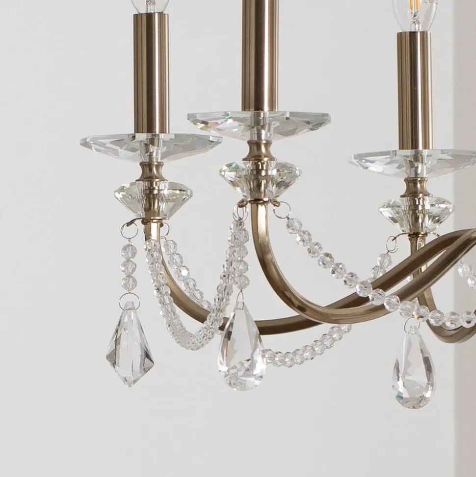 Kroonluchter Adone, 6-lamps, messing, Ø 70 cm, kristalglas