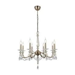 Kroonluchter Adone, rond, 8-lamps, messing, kristalglas