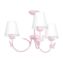 Kroonluchter Alice, roze, drie witte stoffen kappen