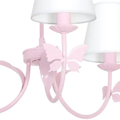 Kroonluchter Alice, roze, drie witte stoffen kappen