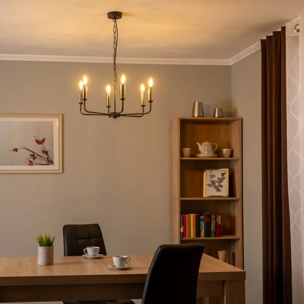 Kroonluchter Ampli, zwart/goud, 6-lamps