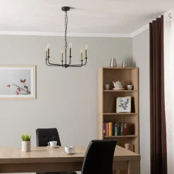 Kroonluchter Ampli, zwart/goud, 6-lamps