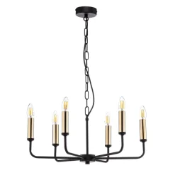 Kroonluchter Ampli, zwart/goud, 6-lamps
