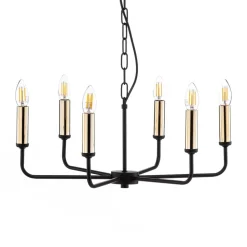 Kroonluchter Ampli, zwart/goud, 6-lamps