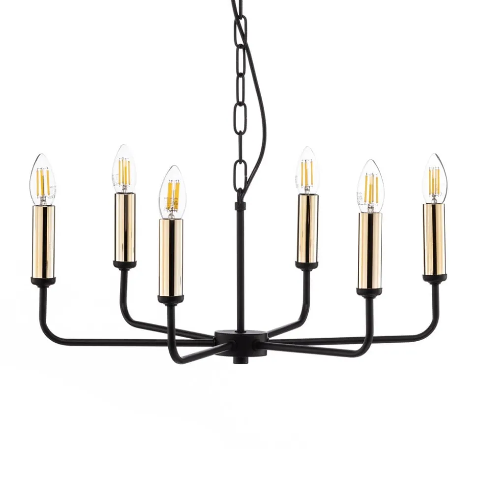 Kroonluchter Ampli, zwart/goud, 6-lamps