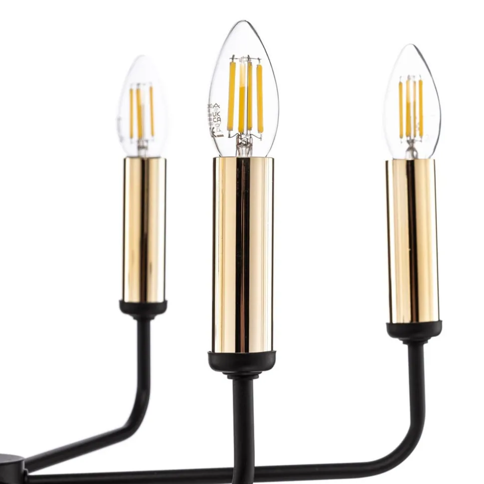 Kroonluchter Ampli, zwart/goud, 6-lamps
