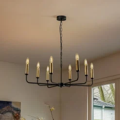 Kroonluchter Ampli, zwart/goud, 8-lamps