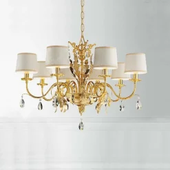 Kroonluchter Angelis, damast-kappen, 8-lichts,goud