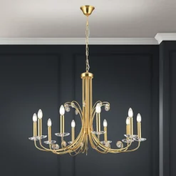 Kroonluchter Ariane, goudkleurig, Ø 92 cm, kristal, 10-lamps.