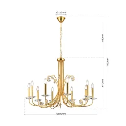 Kroonluchter Ariane, goudkleurig, Ø 92 cm, kristal, 10-lamps.