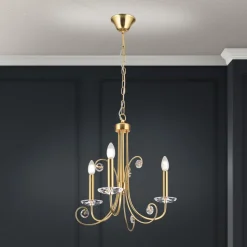 Kroonluchter Ariane, goudkleurig, Ø 50 cm, kristal, 3-lamps.