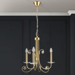 Kroonluchter Ariane, goudkleurig, Ø 50 cm, kristal, 3-lamps.