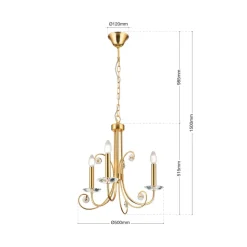 Kroonluchter Ariane, goudkleurig, Ø 50 cm, kristal, 3-lamps.