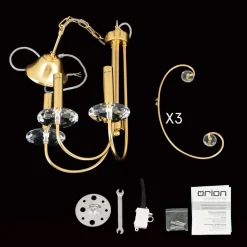 Kroonluchter Ariane, goudkleurig, Ø 50 cm, kristal, 3-lamps.