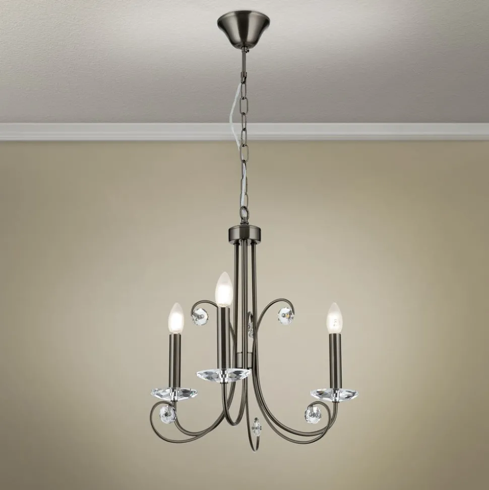 Kroonluchter Ariane, nikkelkleurig, Ø 50 cm, kristal, 3-lamps.
