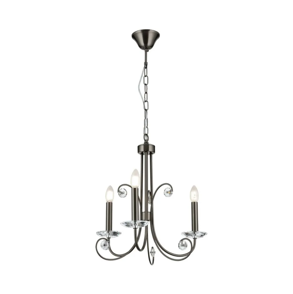 Kroonluchter Ariane, nikkelkleurig, Ø 50 cm, kristal, 3-lamps.