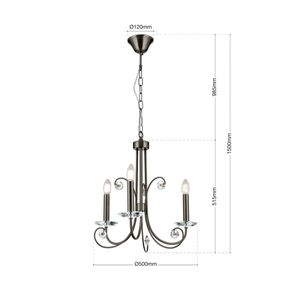 Kroonluchter Ariane, nikkelkleurig, Ø 50 cm, kristal, 3-lamps.