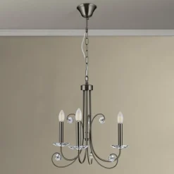 Kroonluchter Ariane, nikkelkleurig, Ø 50 cm, kristal, 3-lamps.