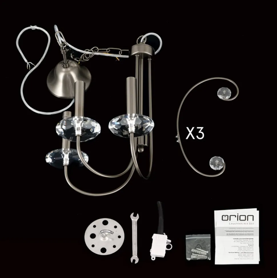 Kroonluchter Ariane, nikkelkleurig, Ø 50 cm, kristal, 3-lamps.