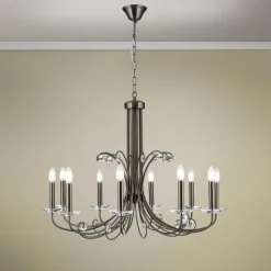 Kroonluchter Ariane, nikkel, Ø 92 cm, kristal, 10-lamps.