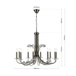 Kroonluchter Ariane, nikkel, Ø 92 cm, kristal, 10-lamps.