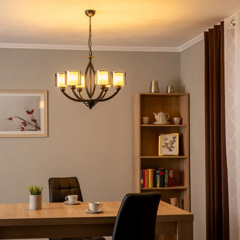 Kroonluchter AV-7002-1876-6BSY met glazen kappen