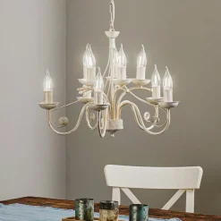 Kroonluchter Ayleen van staal, 10-lamps, wit