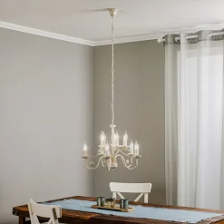 Kroonluchter Ayleen van staal, 10-lamps, wit