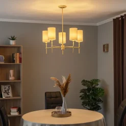 Kroonluchter Azzi textiel kap 5-lamps wit