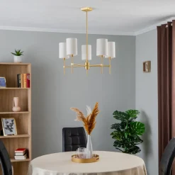 Kroonluchter Azzi textiel kap 5-lamps wit