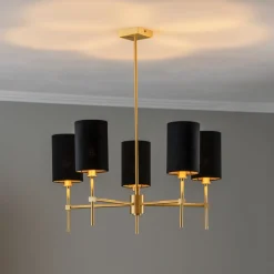 Kroonluchter Azzi textiel kap 5-lamps zwart