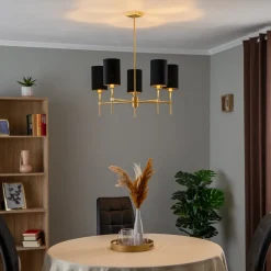 Kroonluchter Azzi textiel kap 5-lamps zwart