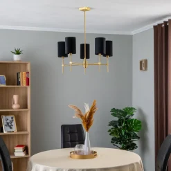 Kroonluchter Azzi textiel kap 5-lamps zwart