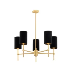 Kroonluchter Azzi textiel kap 5-lamps zwart