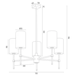 Kroonluchter Azzi textiel kap 5-lamps zwart