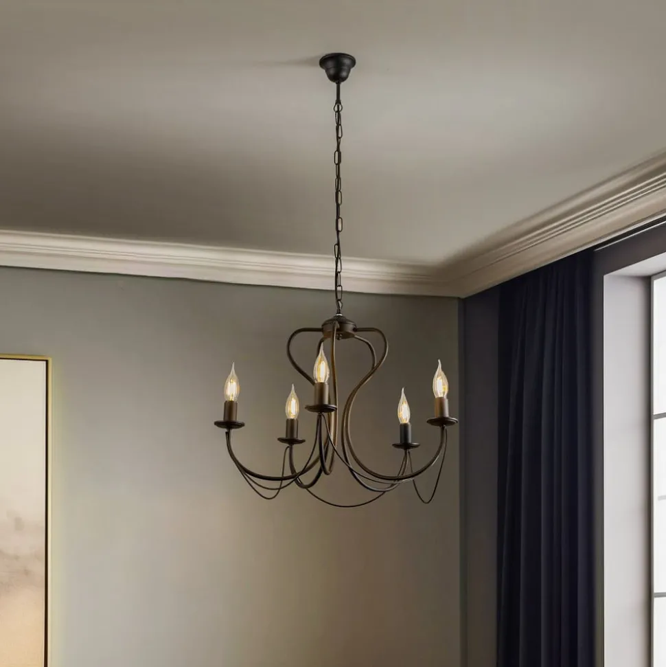 Kroonluchter Candela, zwart, 5-lamps