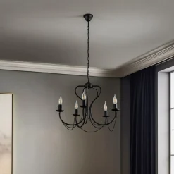 Kroonluchter Candela, zwart, 5-lamps