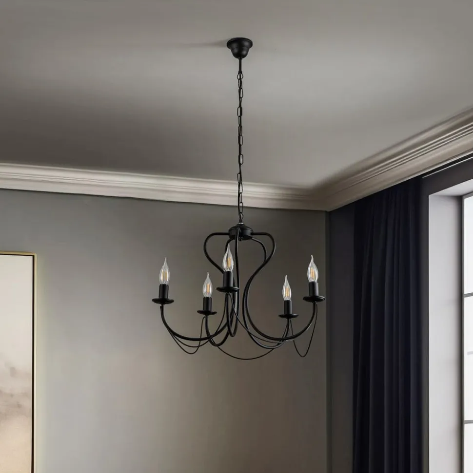 Kroonluchter Candela, zwart, 5-lamps