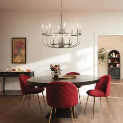 Kroonluchter Capitol Hill, 12-lamps, geborsteld nikkel