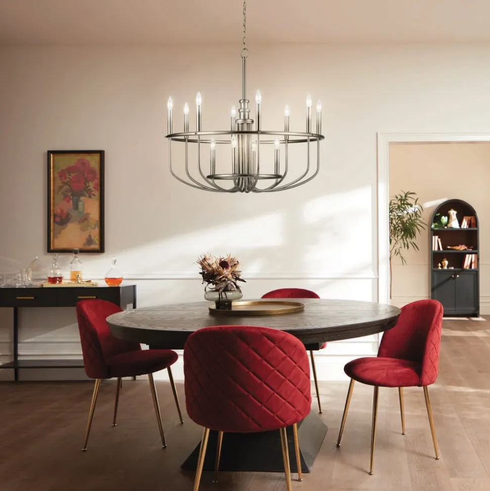 Kroonluchter Capitol Hill, 12-lamps, geborsteld nikkel