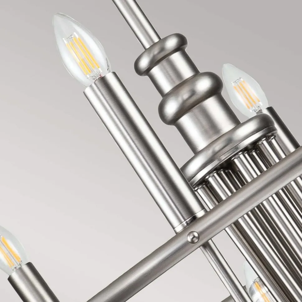 Kroonluchter Capitol Hill, 12-lamps, geborsteld nikkel