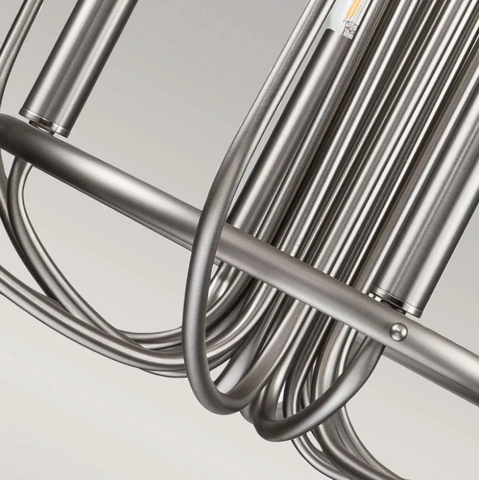 Kroonluchter Capitol Hill, 12-lamps, geborsteld nikkel