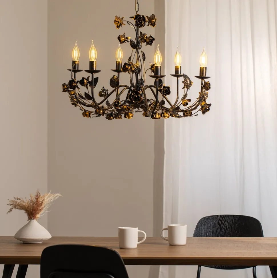 Kroonluchter Carolina, bronskleurig, 6-lamps, ijzer