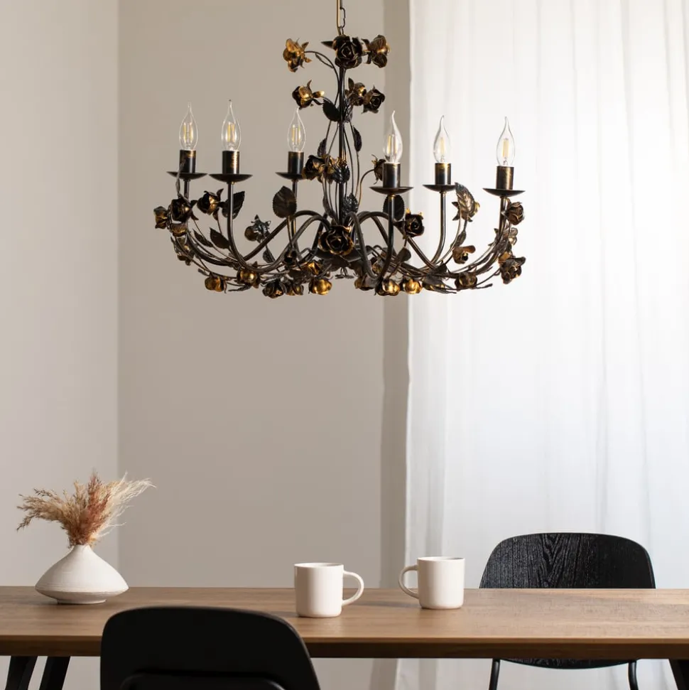 Kroonluchter Carolina, bronskleurig, 6-lamps, ijzer